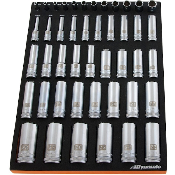 46Pcs 1/4 in, 3/8 in& 1/2 inDr Metric Deep Chrome Sckt Set W/ Tool Orgnzr